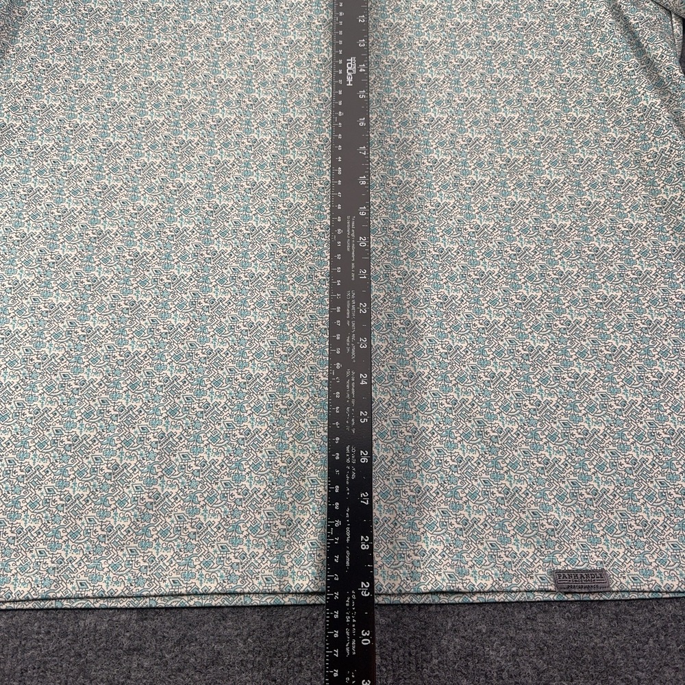 Panhandle Pearl Snap Polo Golf XL Turquoise Southwestern Tile Aztec Print Shirt - Picture 3 of 9